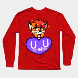 Blushing UwU Furry Anthro Fox Heart Long Sleeve T-Shirt